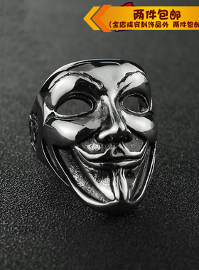 霸气风复古小丑面具钛钢戒指