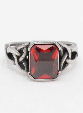 时尚钛钢男款戒指 欧美个性复古维京凯尔特长方宝石钛钢戒指指环