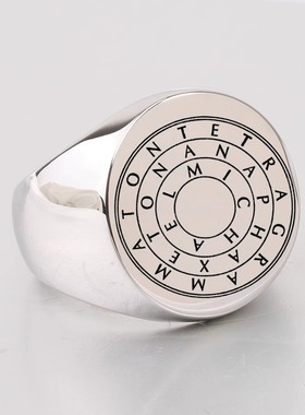 时尚钛钢戒指欧美22MM圆形激光镭射刻迷宫文字图案钛钢戒指指环