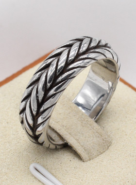 时尚钛钢男款戒指 欧美个性复简约绳子斜纹钛钢戒指指环