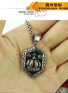 钛钢玫瑰哥特式风项链吊坠