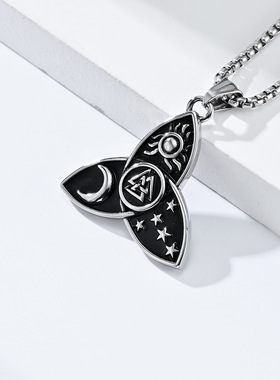 时尚钛钢项链 凯尔特人三角结星星月亮太阳钛钢项链神话奥丁项链