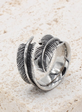 时尚钛钢男款戒指 个性复古单根高桥羽毛开口钛钢戒指潮男指环