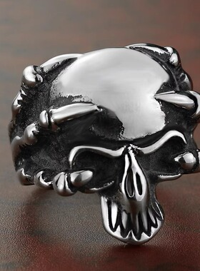 朋克风鬼头鹰爪钛钢戒指