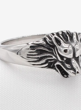 时尚钛钢男款戒指 欧美个性复古立体狼头草原狼钛钢戒指指环