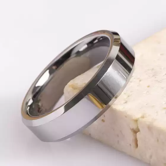 Fashionable Tungsten Steel Ring, Double Beveled Tungsten Steel Smooth Ring, Simple Tungsten Steel Ring, Scratch-Resistant Tungsten Gold Ring