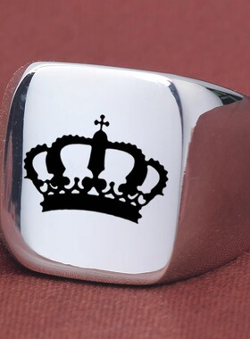 时尚钛钢戒指 激光镭射刻王冠皇冠图案戒指 方形钛钢戒指指环