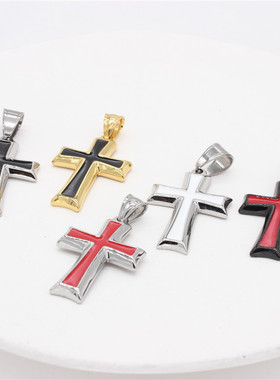 时尚钛钢项链 欧美时尚ins简约滴油十字架男女通用款情侣钛钢项链