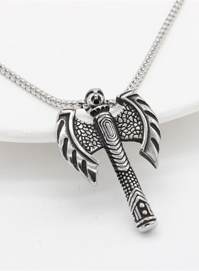 时尚钛钢项链  欧美朋克复古雷神之斧头霸气吊坠男士钛钢项链