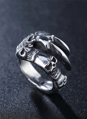 时尚钛钢男款戒指 复古时尚朋克个性骷髅鹰爪钛钢戒指潮男指环