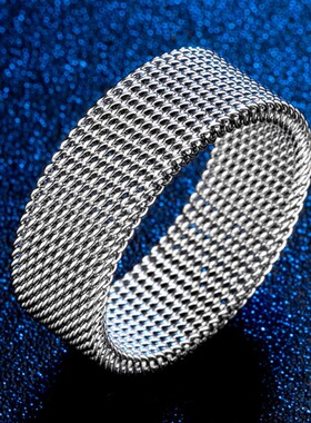 时尚钛钢戒指 钛钢编制网戒指 中性风简约织网表带指环时尚钛钢