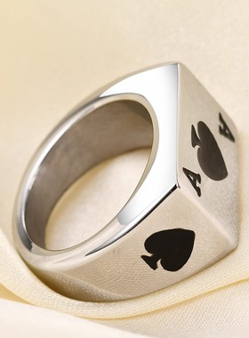 时尚钛钢戒指 欧美13MM黑桃A钛钢戒指 幸运扑克牌钛钢戒指指环