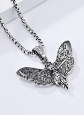 时尚钛钢项链 欧美暗黑嘻哈风骷髅鬼头蝴蝶钛钢项链 男女钛钢项链