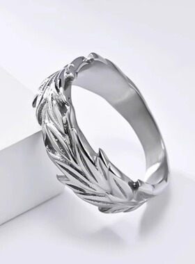 时尚钛钢戒指 欧美复古个性麦穗花纹钛钢戒指 冠军花环指环