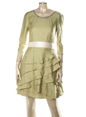 亏本特价 韩国正品 Minimum美尼蒙 浪漫层次感裙摆 清雅绿连衣裙