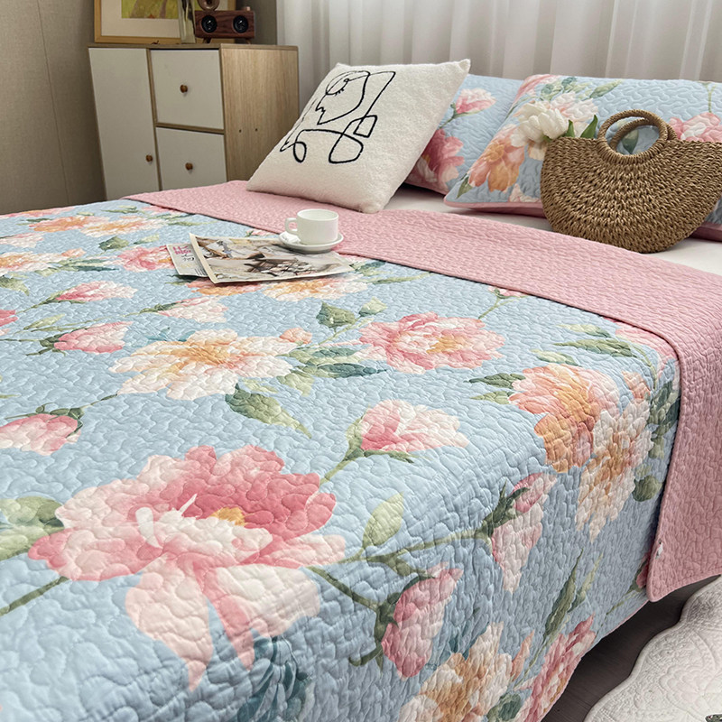 韩式田园纯棉斜纹床盖单件双面全棉绗缝被单人夏凉被四季防滑床单,床上用品,床盖,淘宝优惠券,粉丝福利购,淘宝优惠卷