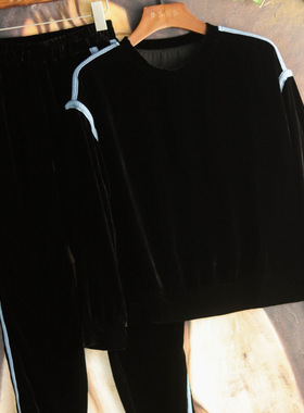 特惠，现货秒发！舒适休闲显瘦织带拼接真丝丝绒套装M9112