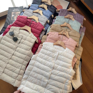 跨境出口韩国轻薄羽绒马甲白鸭绒内胆百搭无袖 叠穿内搭背心 薄款