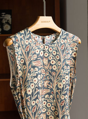 WU敌气质和好看！法式LP渠道~重磅16姆米真丝印花无袖连衣裙MS838