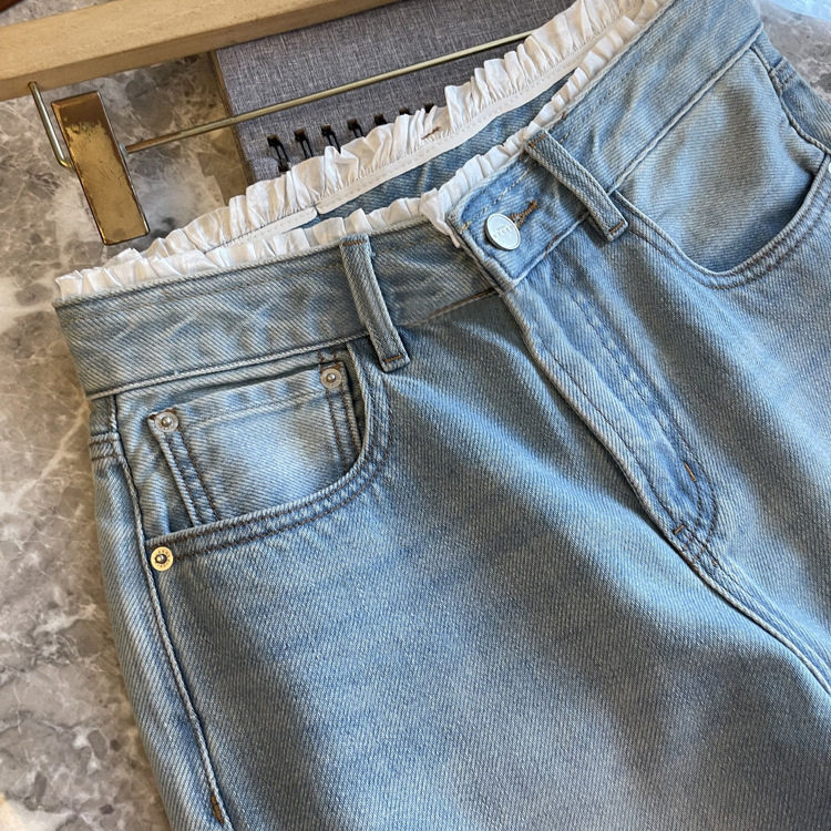 毫不犹豫自留！！！少女感早春花边腰，高腰窄版直筒显瘦牛仔裤女,女装/女士精品,牛仔裤,淘宝优惠券,粉丝福利购,淘宝优惠卷