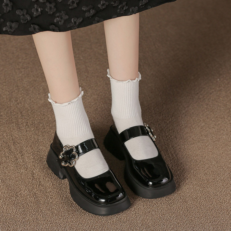 909-5厚底真皮2022新款玛丽珍鞋女夏季复古圆头小皮鞋浅口jk单鞋