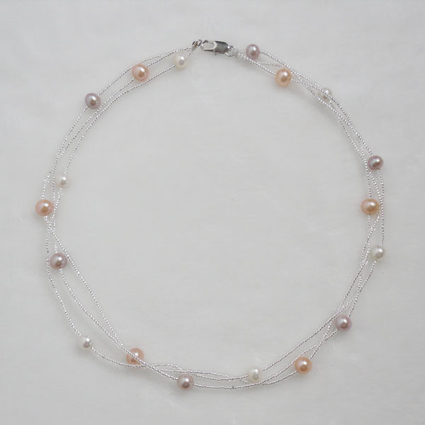 珍珠三链水晶混彩天然珍珠项链搭辩式花样珍珠链 女款