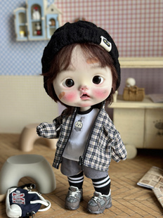 娃衣新款六分bjd格子外套胖点小肉肉壮点少女鱼体娃衣套装奶包体