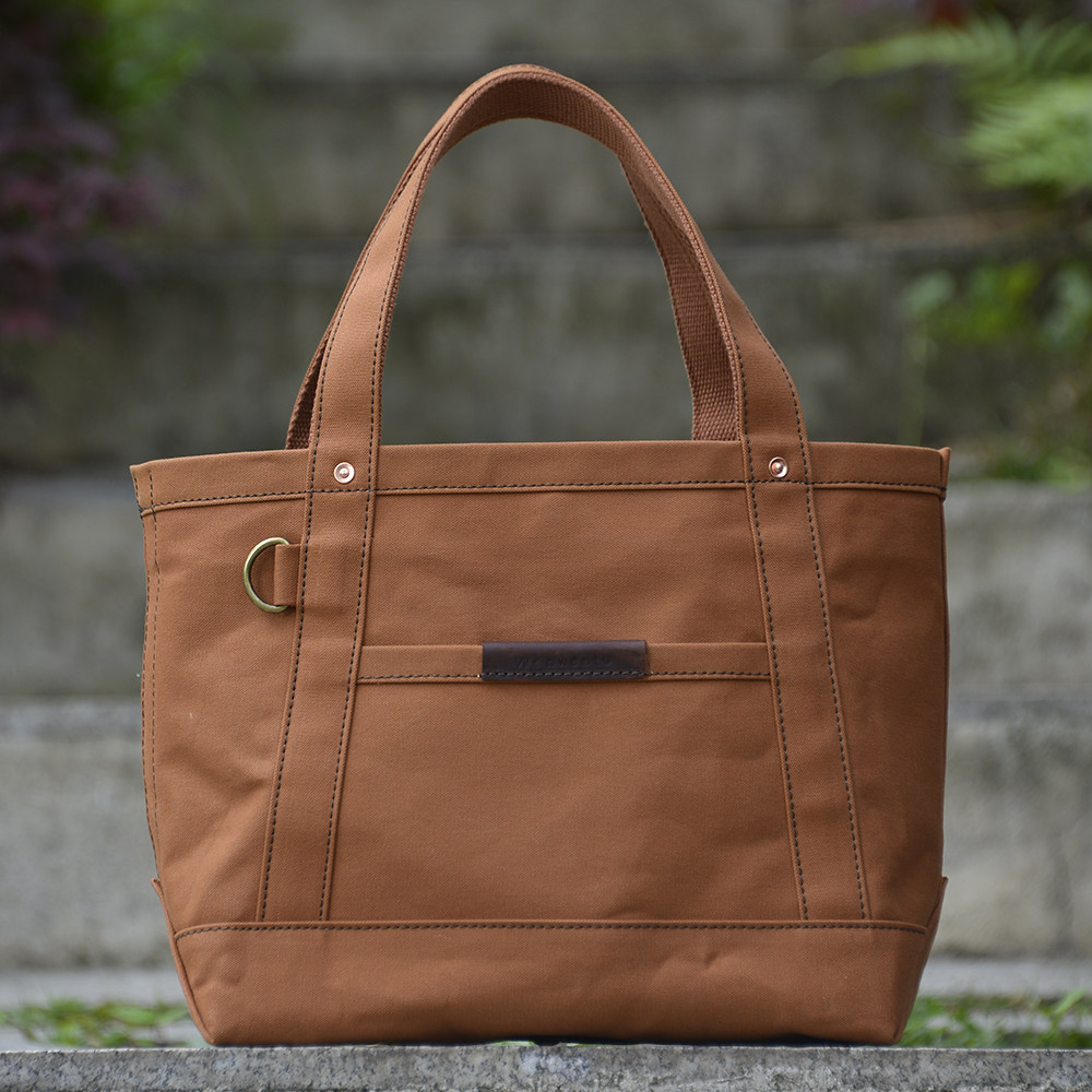 重磅厚硬帆布托特包tote八字斜柄焦糖色单肩手提袋通勤男女用uivy