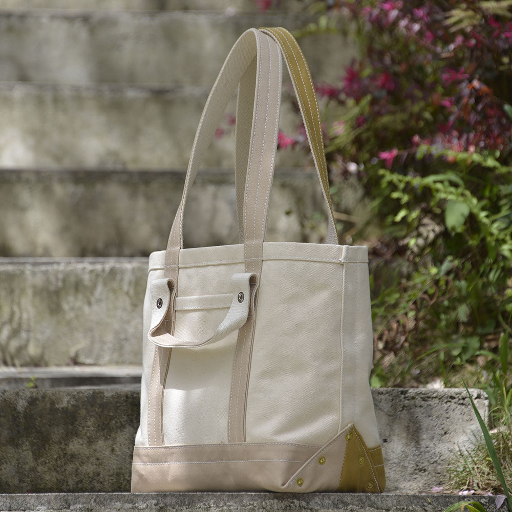 重磅硬帆布托特tote包胡粉姜黄白拼色双肩手提大容量uivy原创设计