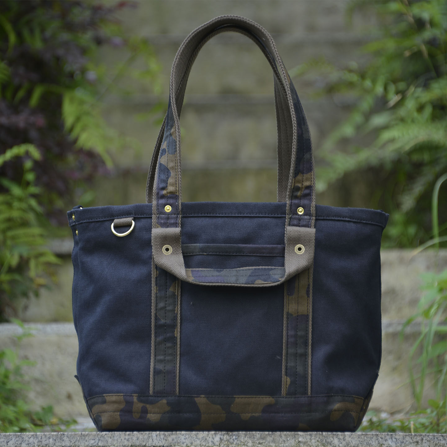 重磅厚帆布tote包 迷彩黑拼色不掉色可水洗男女通用 uivy原创设计