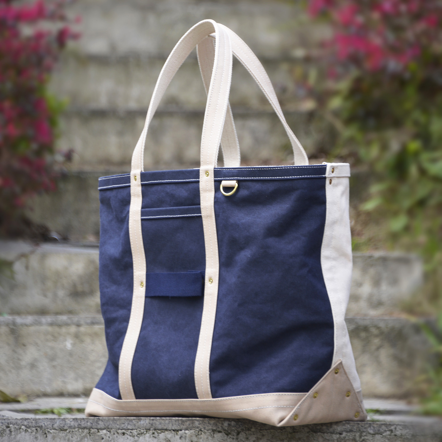 重磅厚硬帆布托特tote包胡粉蓝白拼色单肩斜挎手提袋男女通用uivy