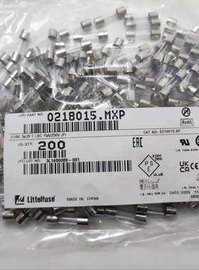 0218015.mxp美国力特5*20慢熔玻璃保险丝管T15AL250VP 15A安 250V