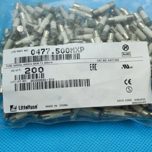 美国力特 5*20 陶瓷保险丝477系列LF T500mA500VP慢熔0477.500MXP