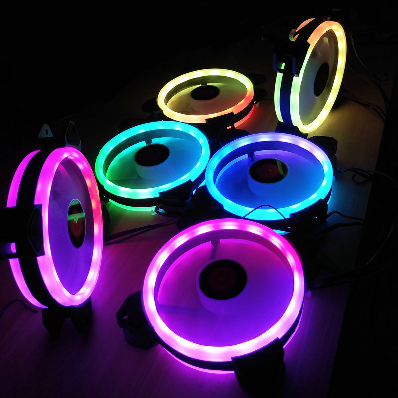 Ë«Ãæ¹âȦ»úÏä·çÉÈ12cmÈÕʳµçÄÔ¾²Òô·çÉÈ Æß²ÊìŲÊÒ£¿Ø±äÉ«RGB·çÉÈ