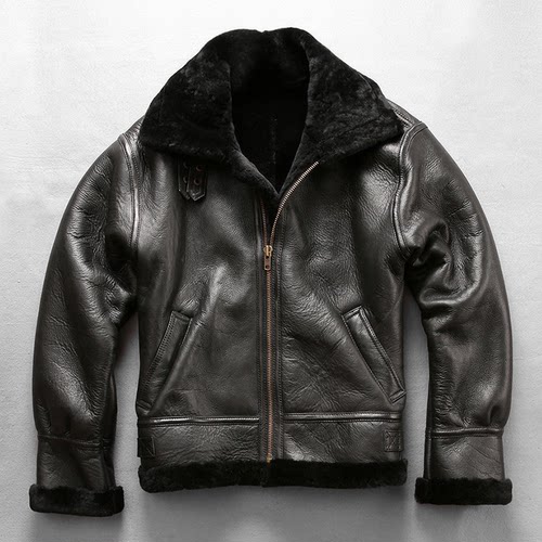 Vintage冬季绵羊皮毛一体B3夹克