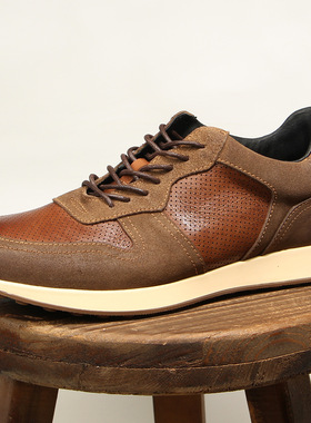 正品Vintage轻奢头层牛皮休闲鞋真皮阿甘鞋男士复古运动慢跑鞋子