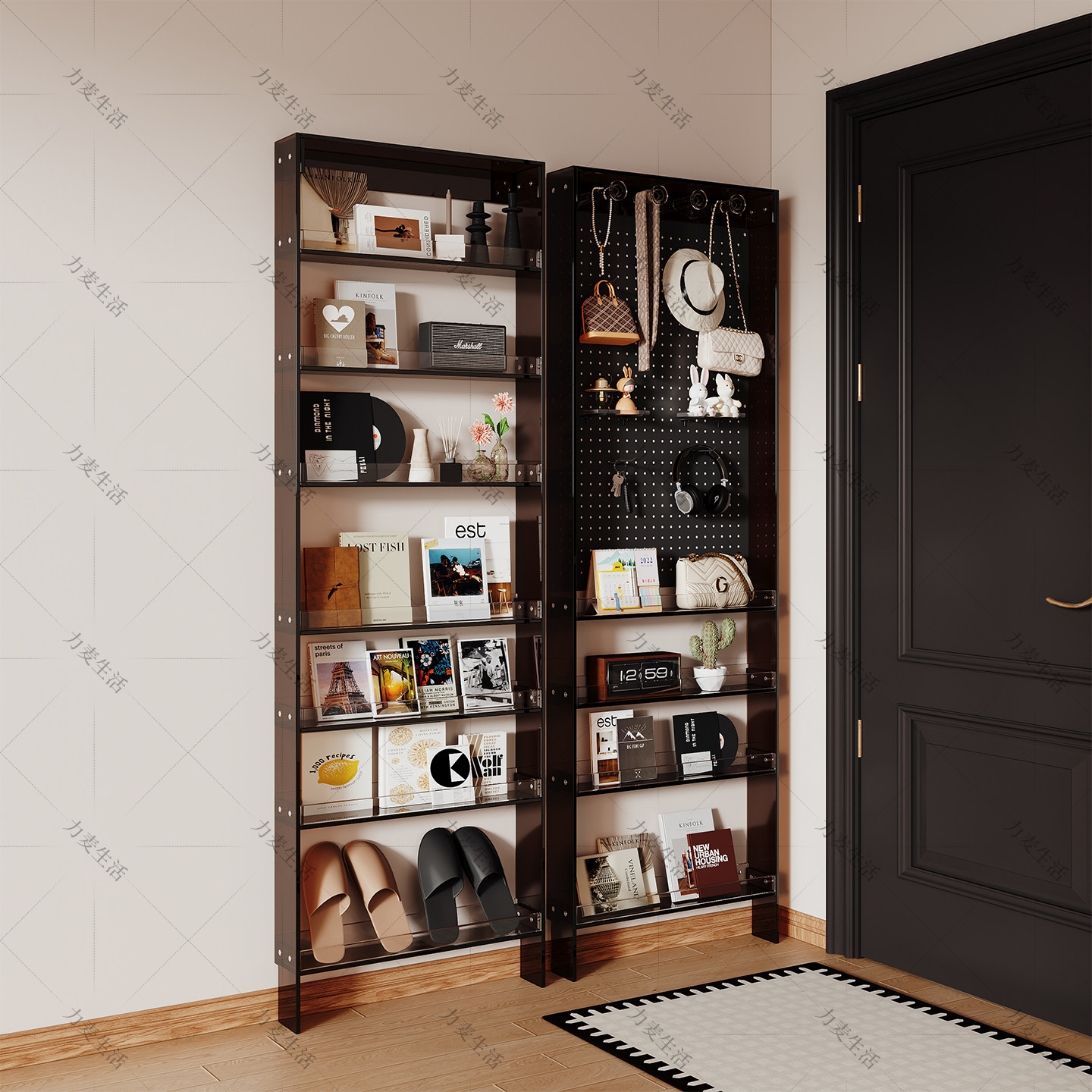 订制门后置物架亚克力金属洞洞板组合薄柜多层书架靠墙极窄收纳架