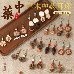 中药耳环diy手工材料包非遗中草药植物天然饰品果实标本耳夹耳饰