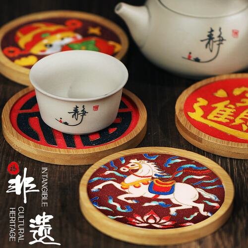 手工景泰蓝掐丝珐琅画非遗DIY材料包千里江山杯垫团建活动