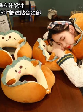 卡通毛绒u型枕头护颈脖子成人学生午睡可爱u形靠垫抱枕飞机旅行枕
