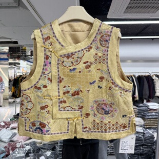 新中式女装马夹背心2026年春装新款重工花色刺绣小短款国风马甲潮