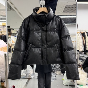 PU皮衣90白鸭绒保暖显瘦 流行女装 超软蛋白皮羽绒服2025年冬装 新款