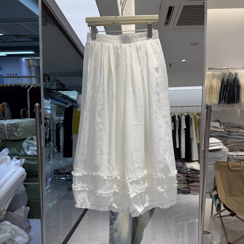 欧洲站2026年夏装新款流行女装苎麻面料7分裤木耳花边装饰百搭潮