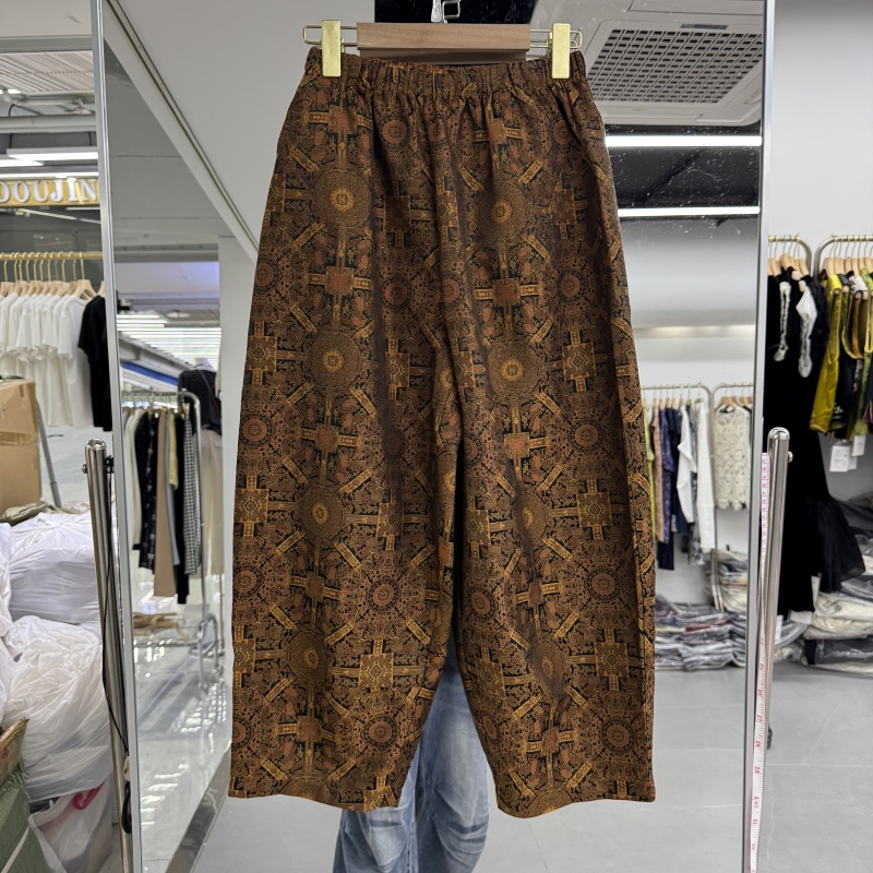 2025年秋装新款流行女装新中式裤子花色图案洋气减龄显气质阔腿裤