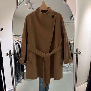 女装 韩版 双面羊绒大衣外套立领系腰带宽松显瘦 时尚 2025年秋冬新款