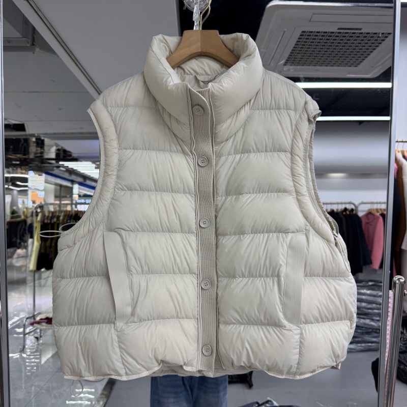 欧洲站2025年秋冬新款流行女装90白鸭绒羽绒服马夹背心针织拼接潮