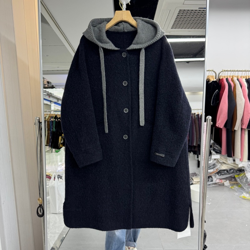 HAND MADE女装苏力双面羊绒大衣2025年秋冬新款针织帽韩版宽松版