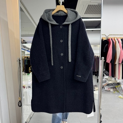 HAND MADE女装苏力双面羊绒大衣2025年秋冬新款针织帽韩版宽松版