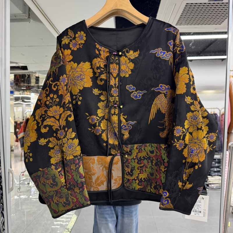 新中式香云纱面料外套棉衣上衣2025年秋装新款桑蚕丝填充加厚提花