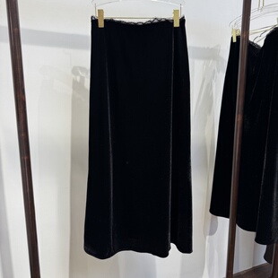 饰长款 2025年秋装 丝绒半身裙蕾丝花边腰口装 流行女装 简约百搭 新款